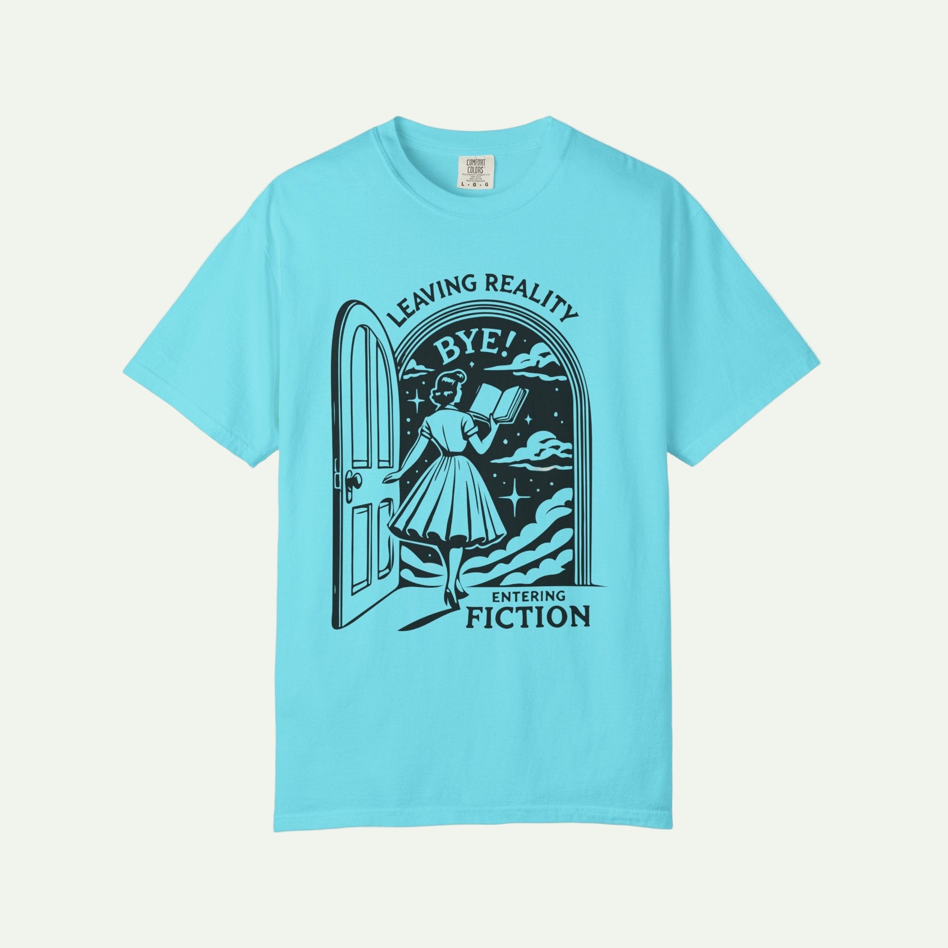 Dystopian Garment-Dyed T-Shirt - "Leaving Reality, Entering Fiction" Graphic Tee for Book Lovers