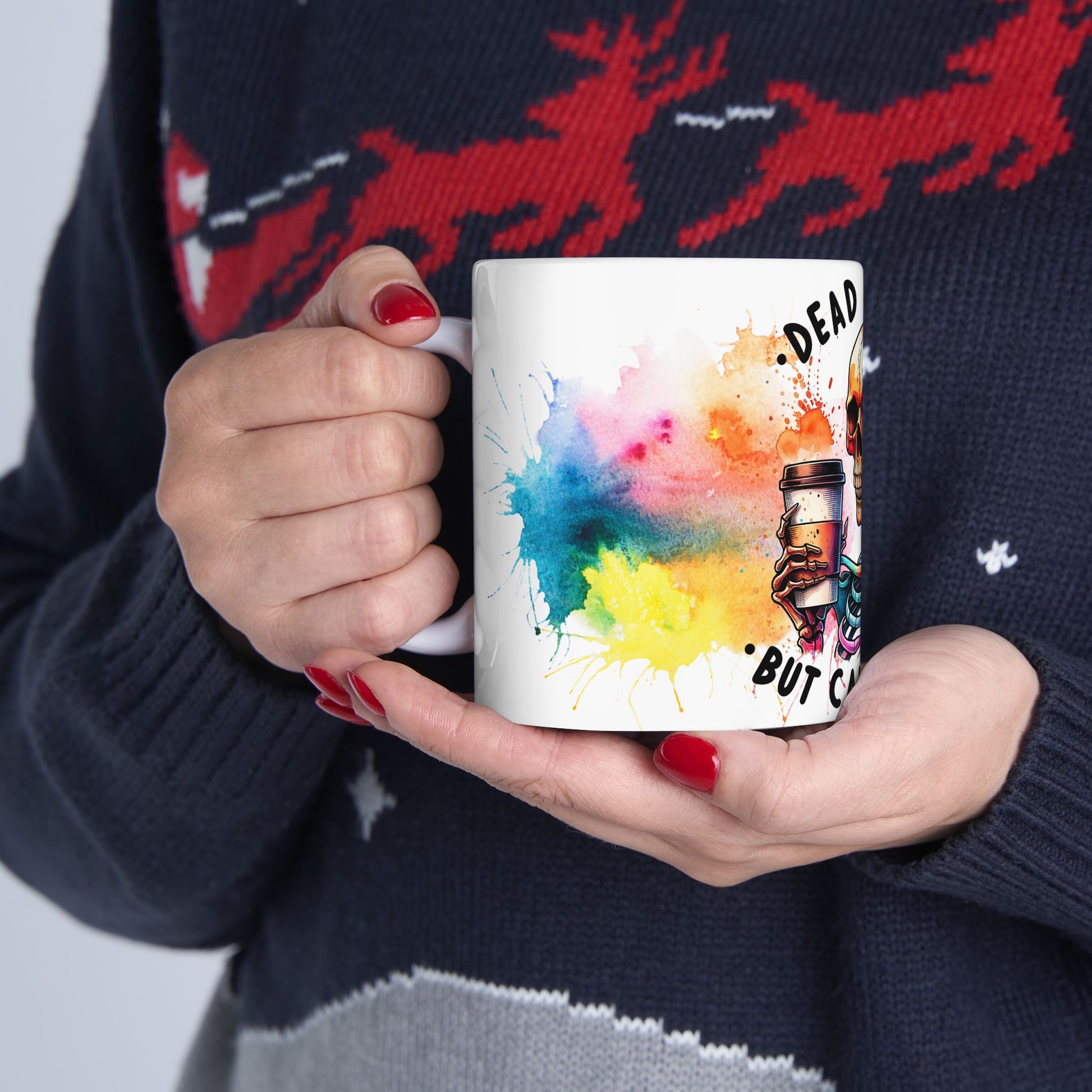 Colorful Skull Mug with Dark Quote: Dead Inside, Perfect for Coffee Lovers