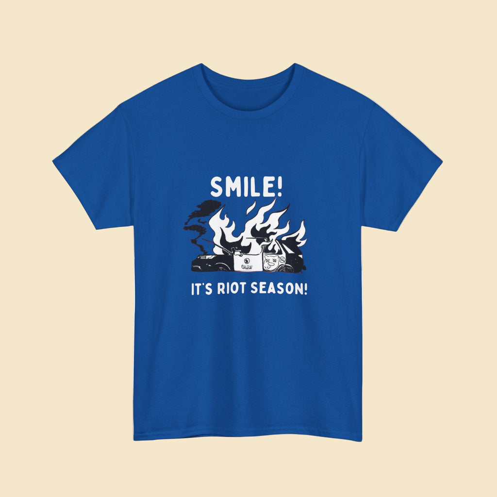 Retro Political Humor Tee – “Smile! It’s Riot Season!” Unisex Shirt