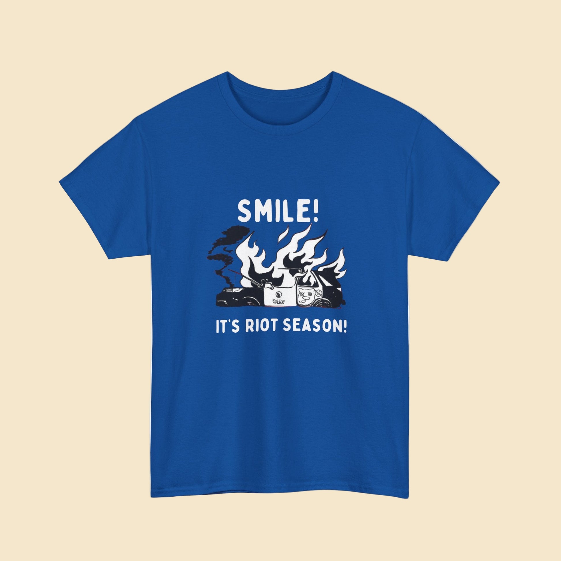 Retro Political Humor Tee – “Smile! It’s Riot Season!” Unisex Shirt