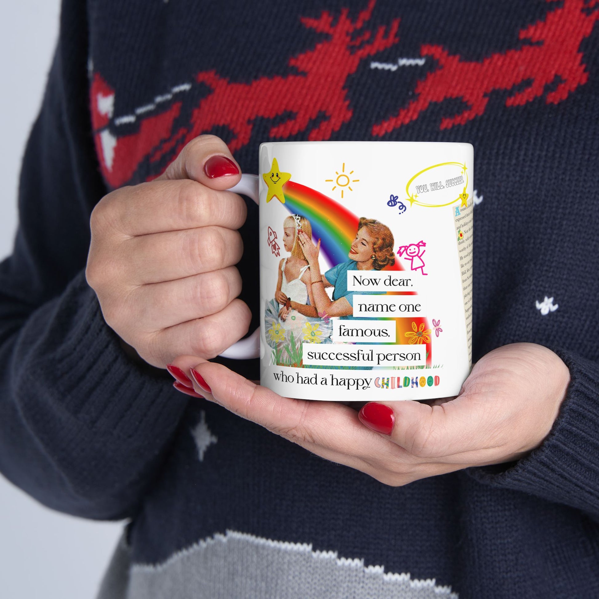 Whimsical Ceramic Mug, Childhood Humor Retro Drinkware