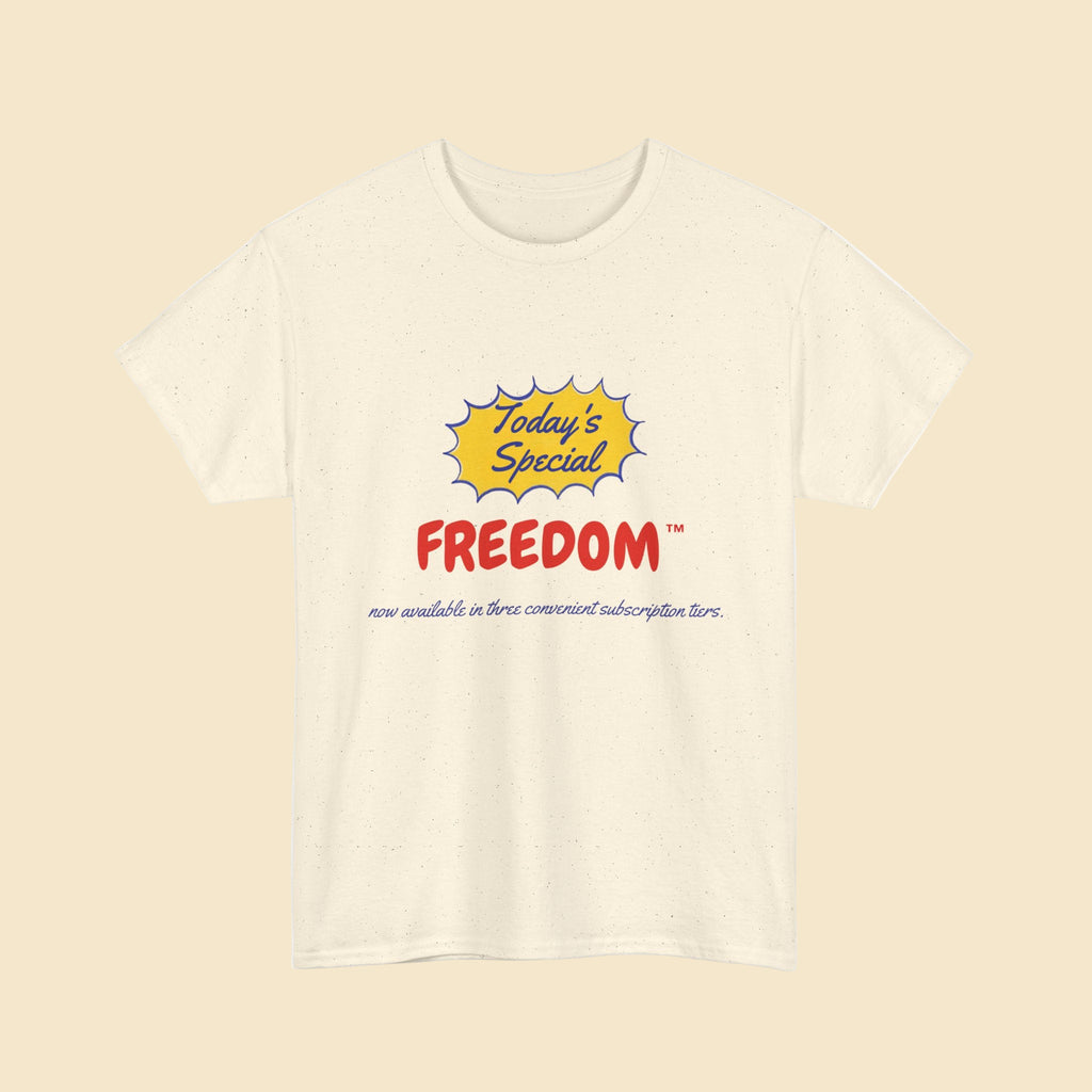 Satire Freedom Retro Tee - Unisex Heavy Cotton Vintage Ad Shirt
