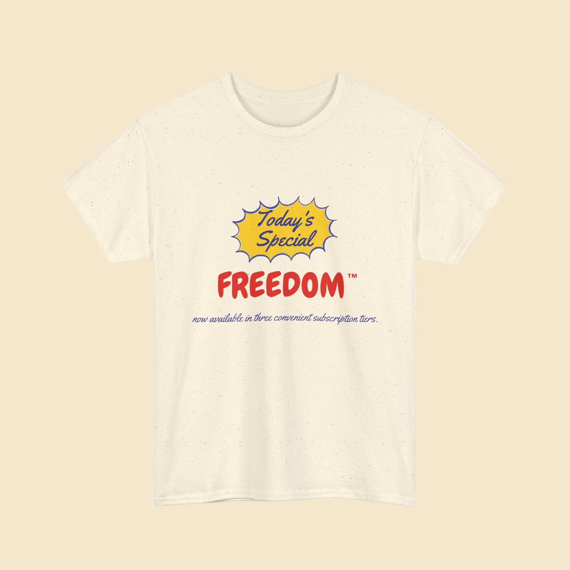 Satire Freedom Retro Tee - Unisex Heavy Cotton Vintage Ad Shirt