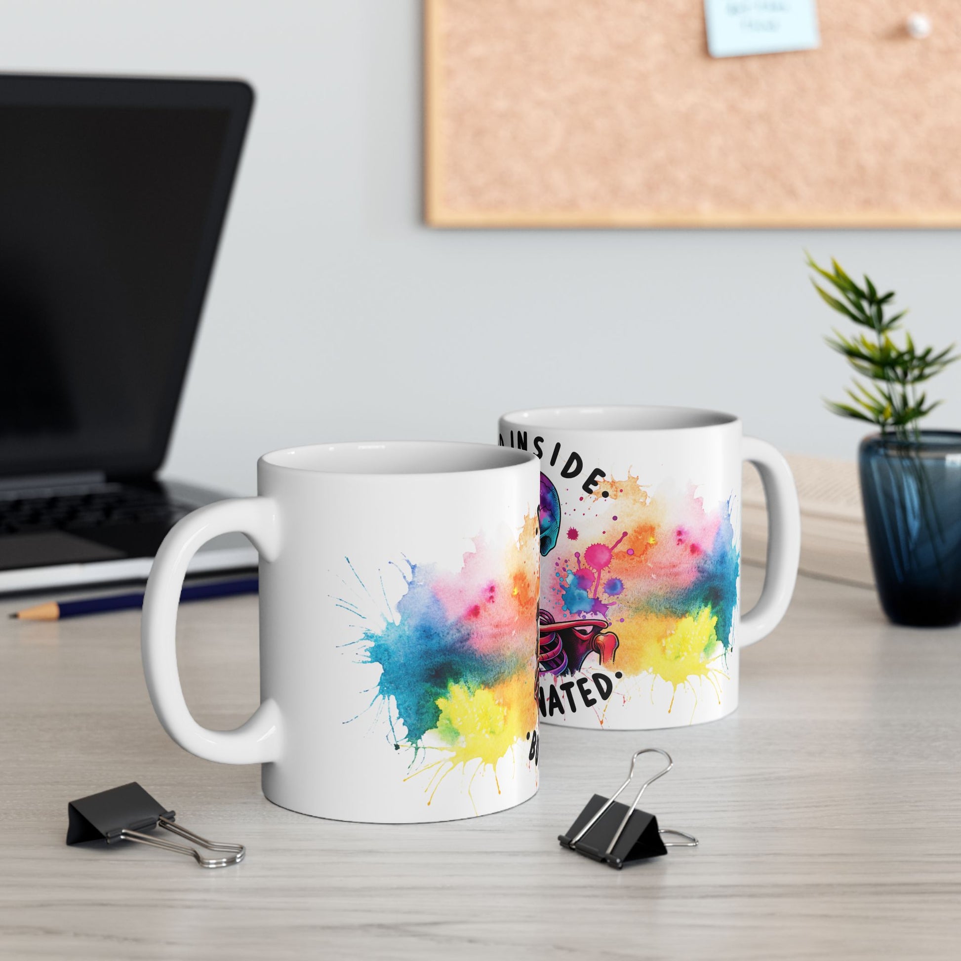 Colorful Skull Mug with Dark Quote: Dead Inside, Perfect for Coffee Lovers