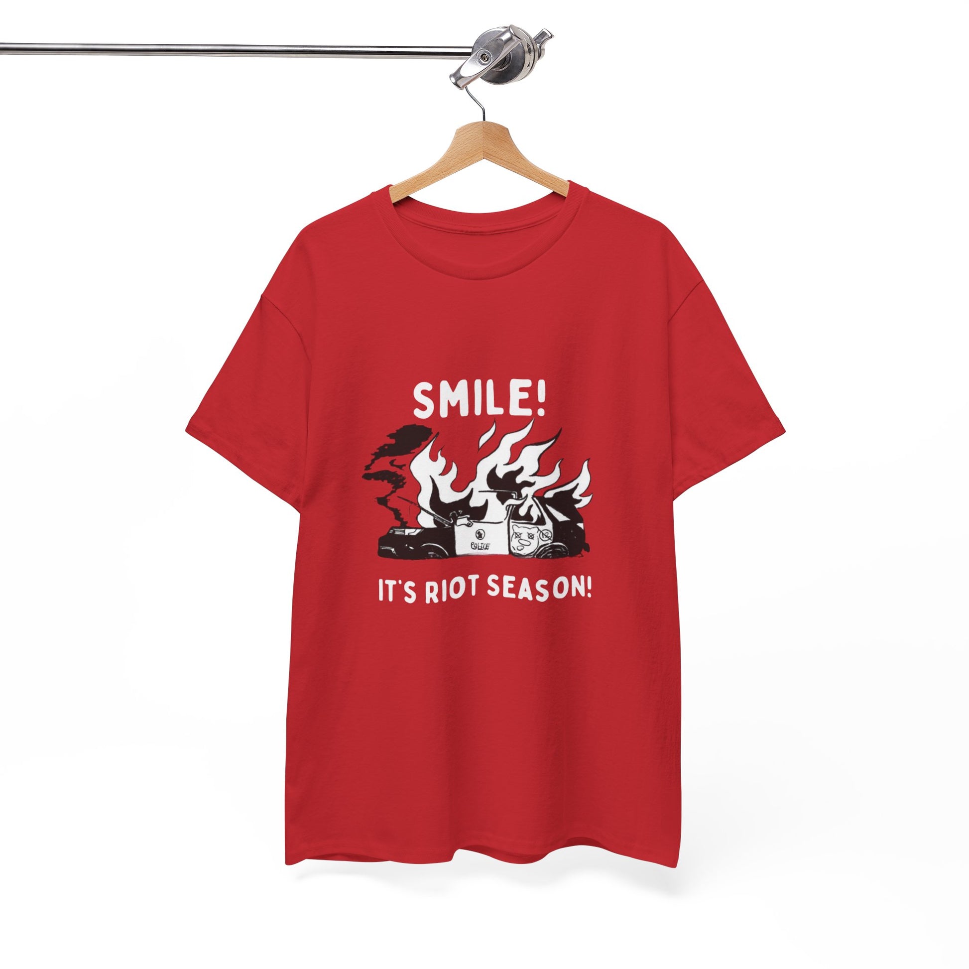 Retro Political Humor Tee – “Smile! It’s Riot Season!” Unisex Shirt