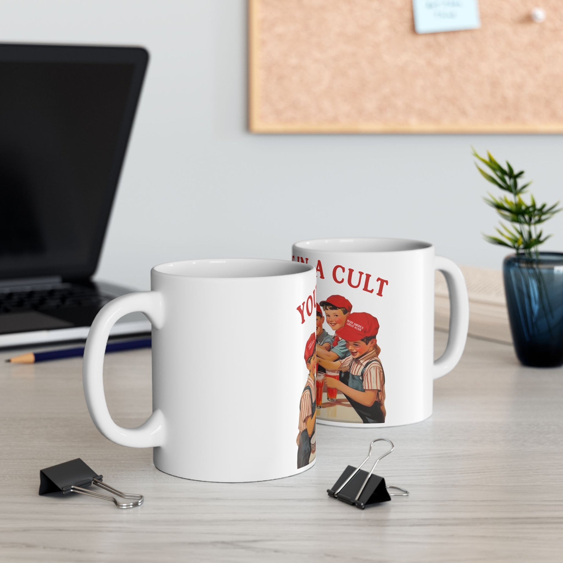 Political Humor Coffee Mug- Vintage-Inspired Ceramic Mug - 'You're In A Cult'