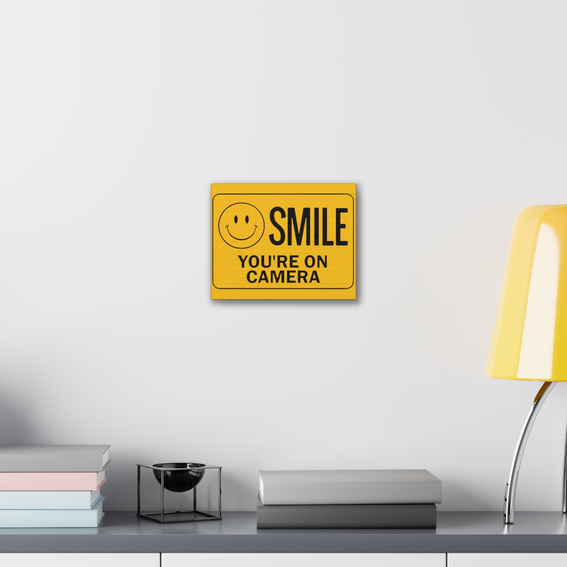 Smile You're on Camera Canvas Wall Art, Humorous Retro Decor for Home or Office