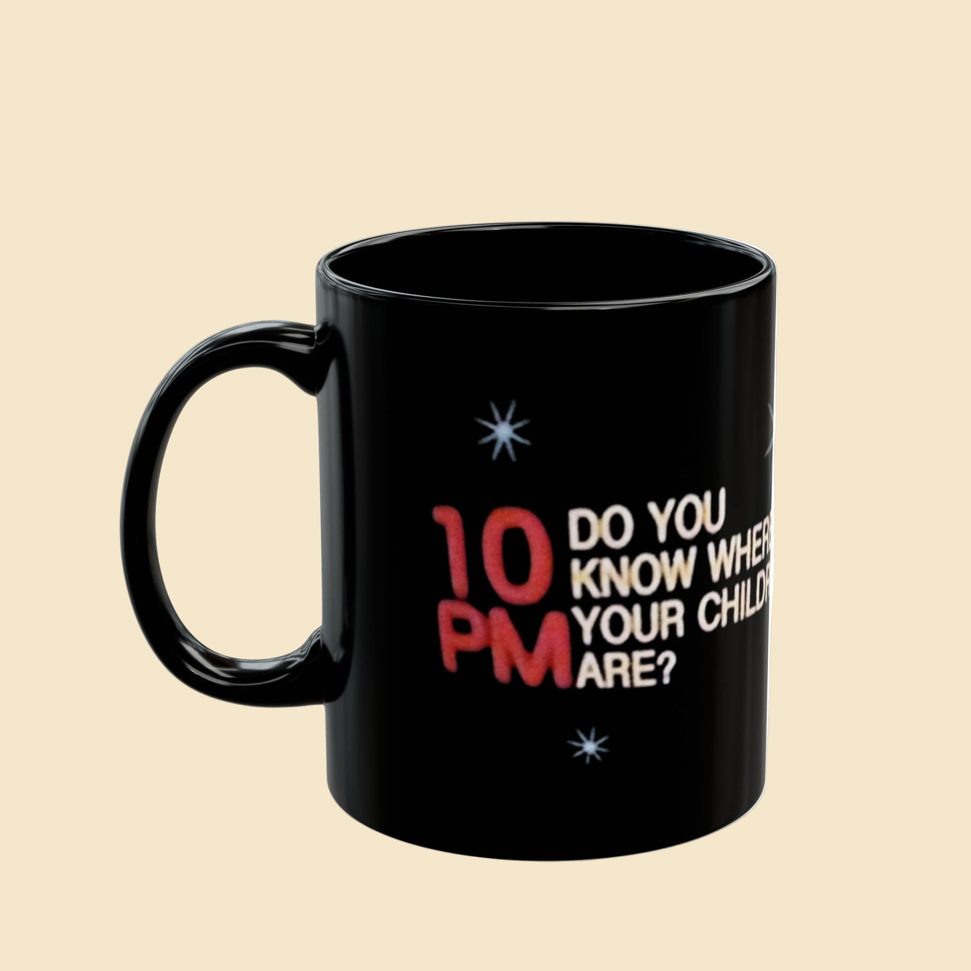 Retro 90's Satire Coffee Mug- "Do You Know Where Your Children Are?" Black Mug (11oz)