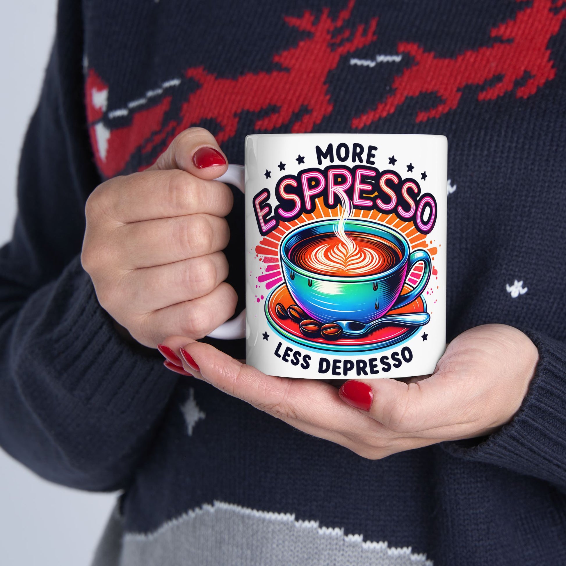 More Espresso Less Depresso Ceramic Mug - Satirical Coffee Lover Gift