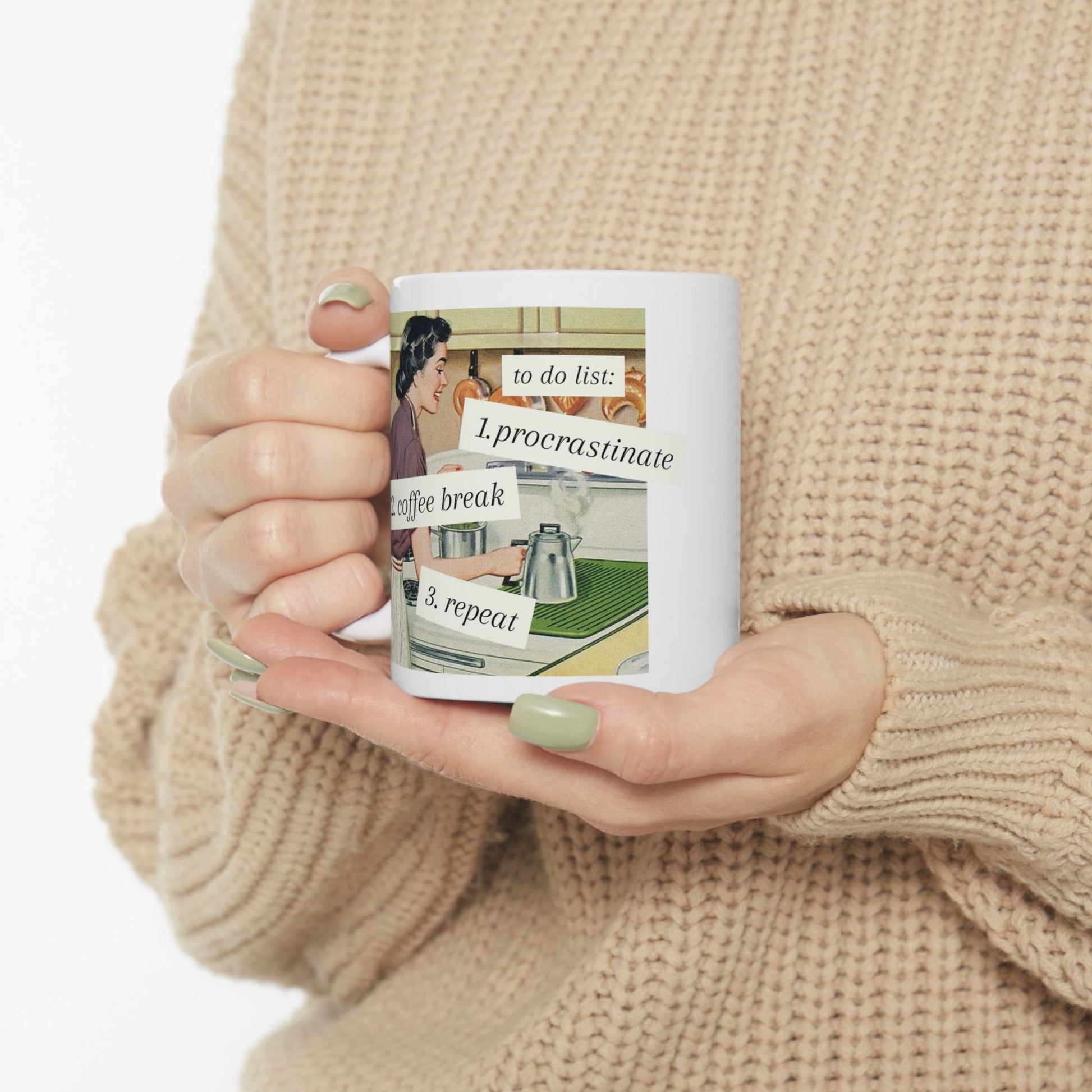 Procrastination Retro Ceramic Mug - Funny Coffee Cup for Home