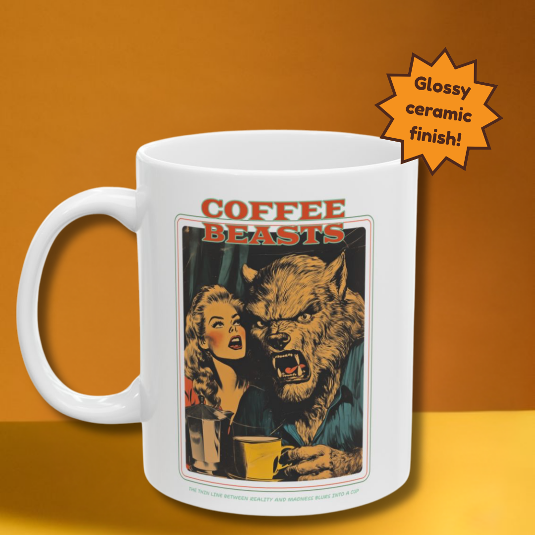 Vintage Illustration Ceramic Mug | Coffee Beast Retro Coffee Cup