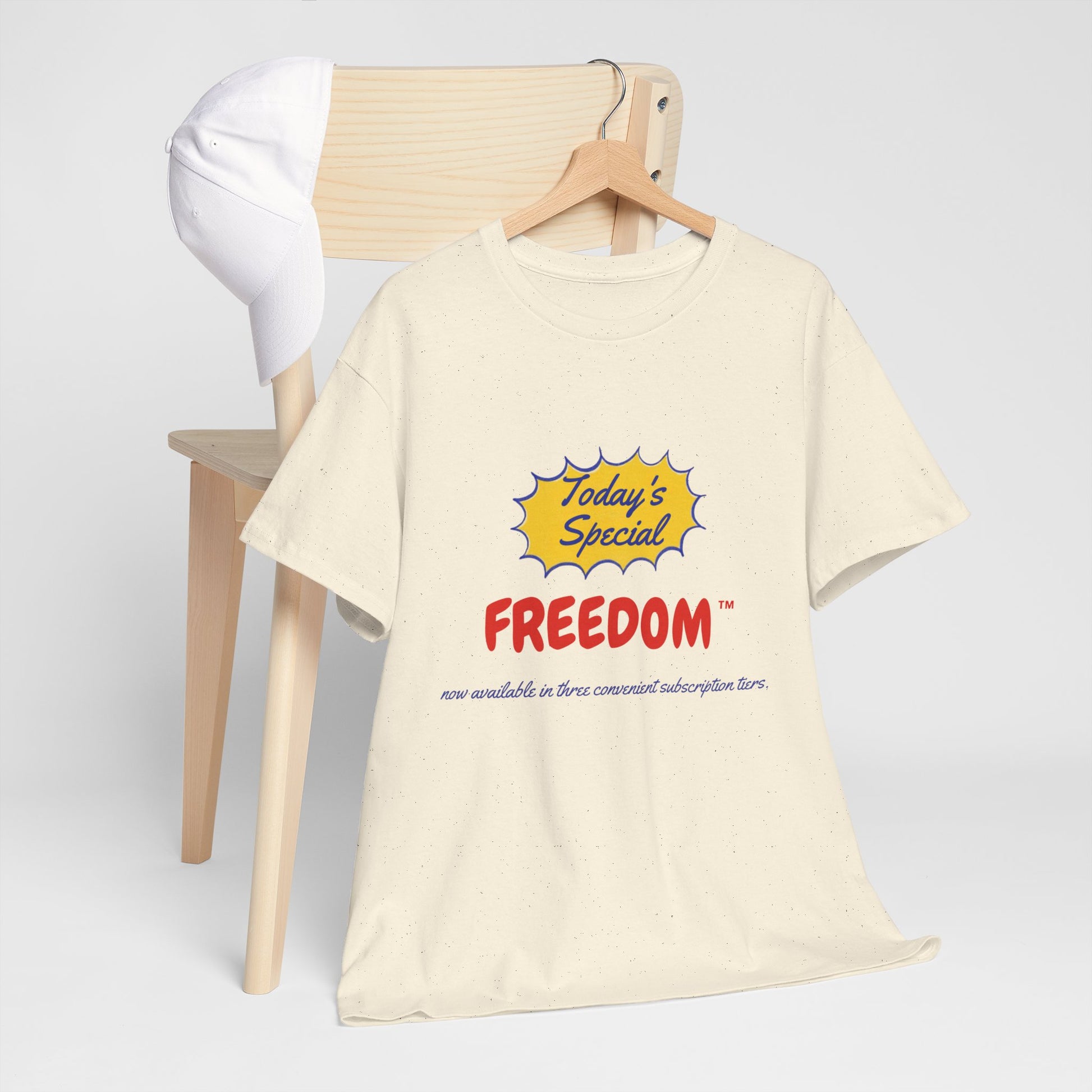 Satire Freedom Retro Tee - Unisex Heavy Cotton Vintage Ad Shirt