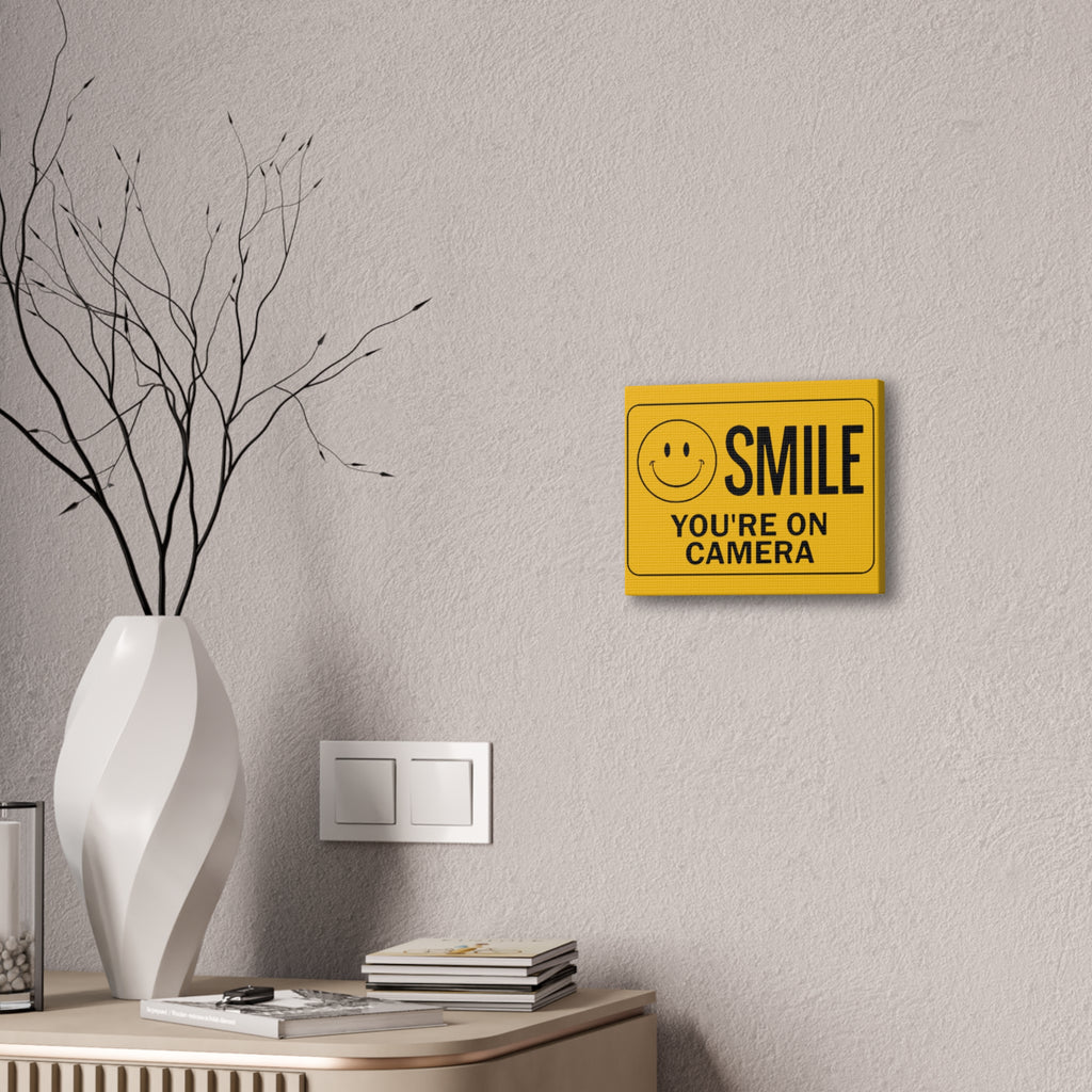 Smile You're on Camera Canvas Wall Art, Humorous Retro Decor for Home or Office