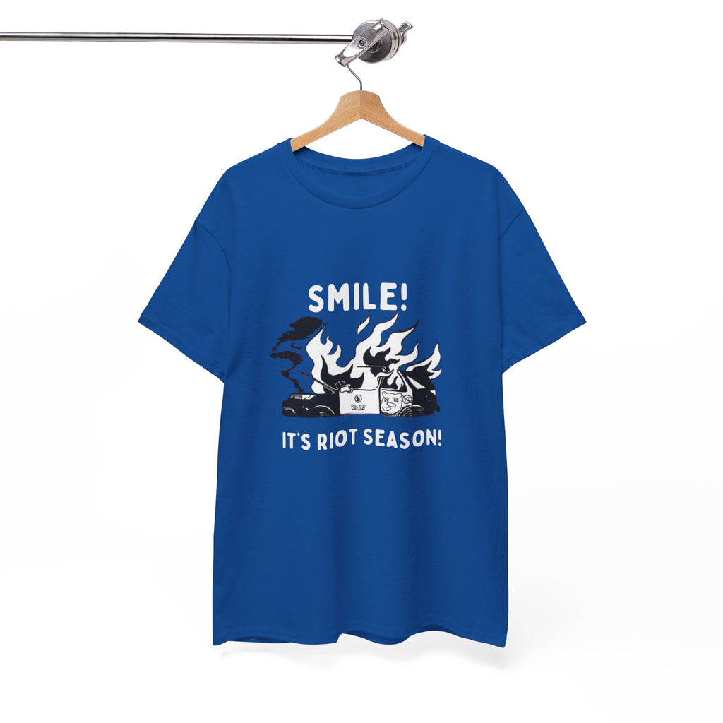 Retro Political Humor Tee – “Smile! It’s Riot Season!” Unisex Shirt