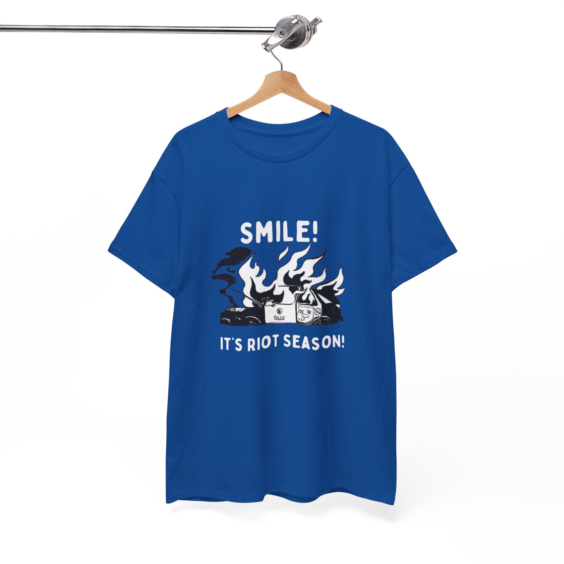 Retro Political Humor Tee – “Smile! It’s Riot Season!” Unisex Shirt