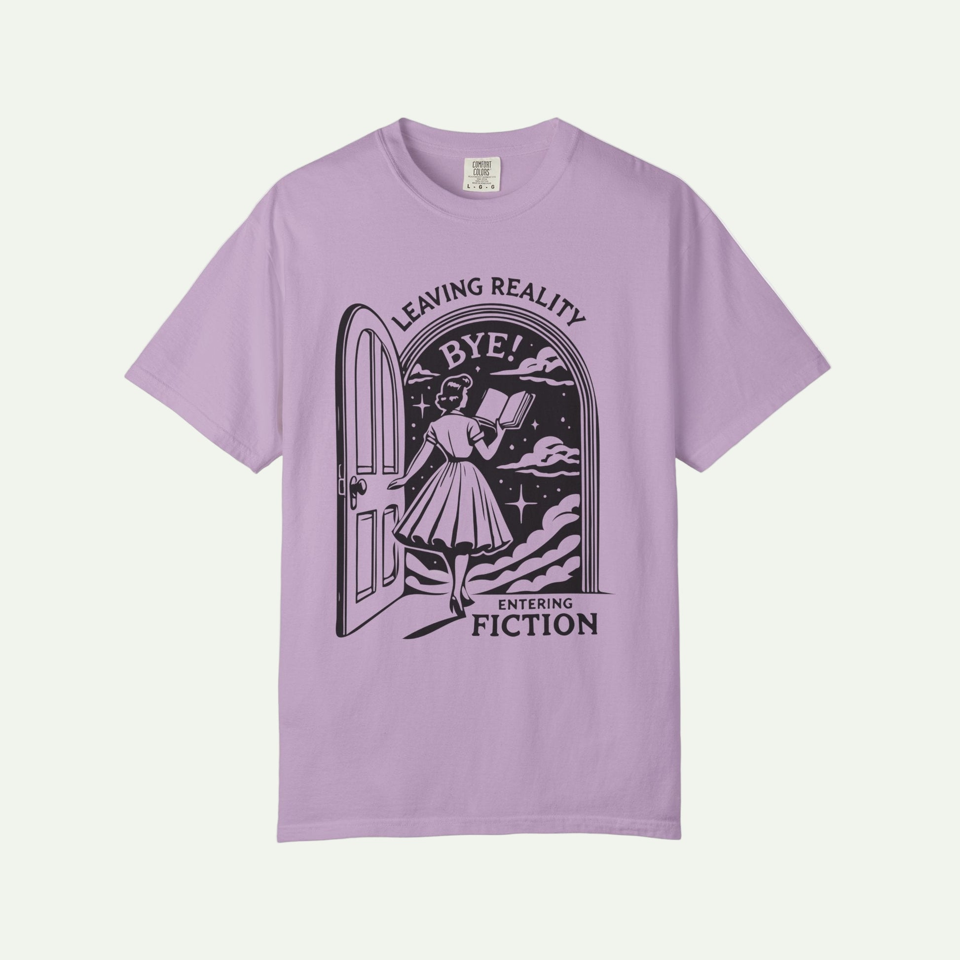 Dystopian Garment-Dyed T-Shirt - "Leaving Reality, Entering Fiction" Graphic Tee for Book Lovers
