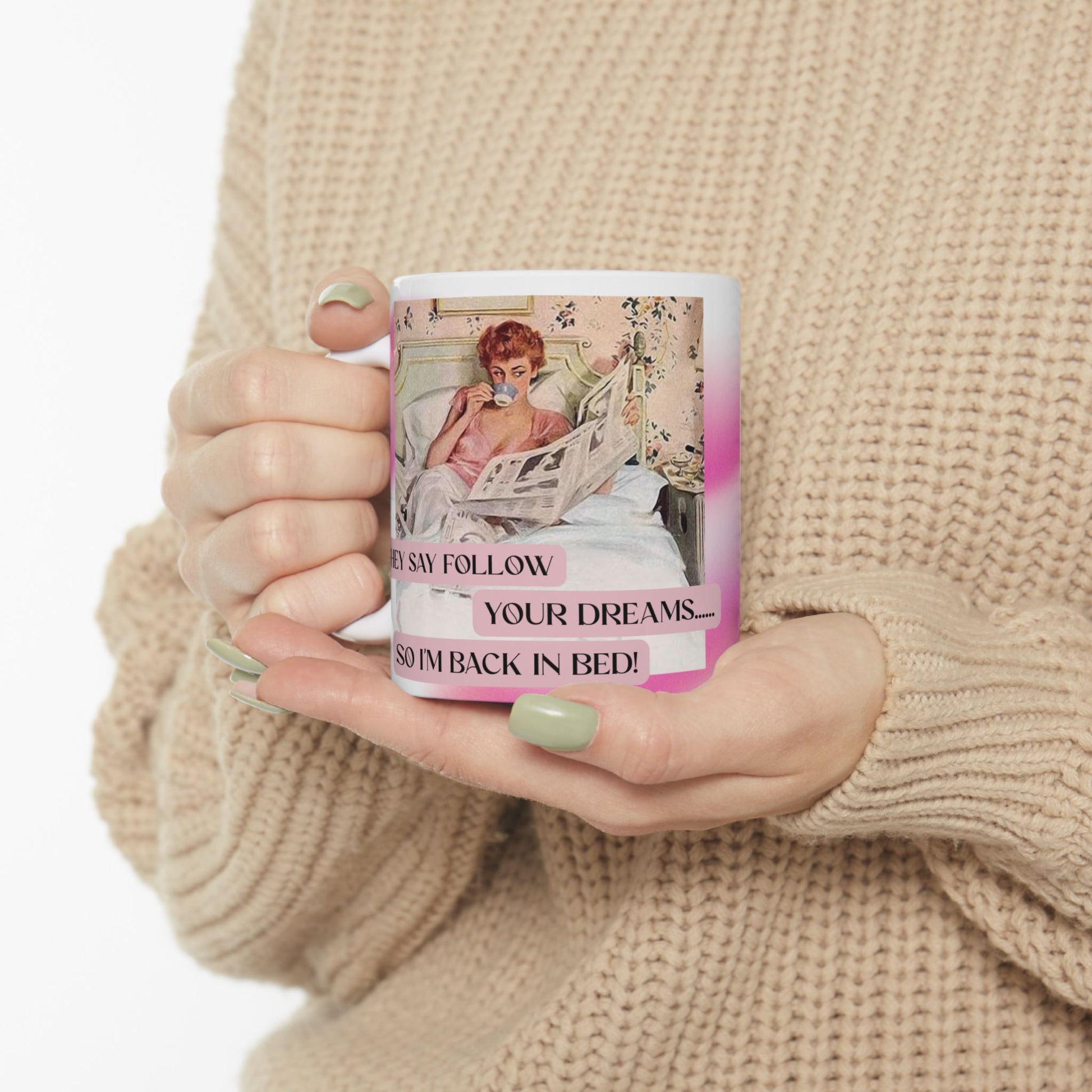 Cozy Dreamer Mug - Back In Bed Humor Retro Coffee Cup for Sweet Dreams