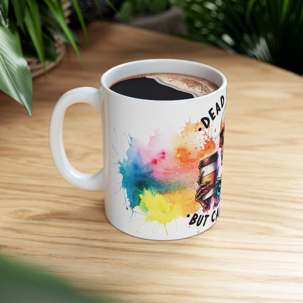 Colorful Skull Mug with Dark Quote: Dead Inside, Perfect for Coffee Lovers