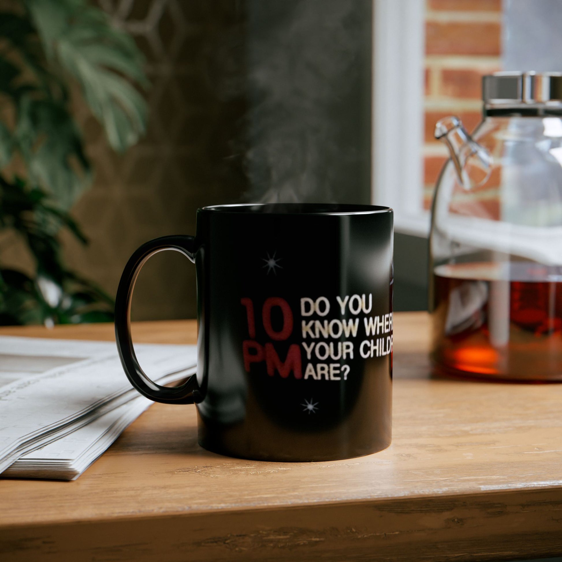 Retro 90's Satire Coffee Mug- "Do You Know Where Your Children Are?" Black Mug (11oz)