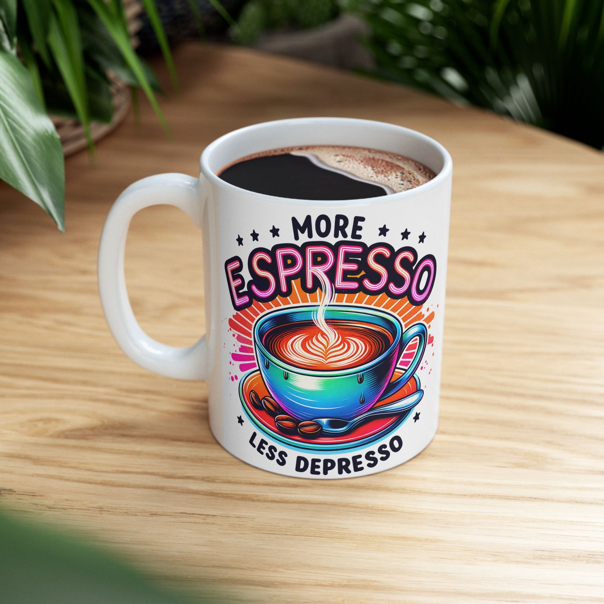 More Espresso Less Depresso Ceramic Mug - Satirical Coffee Lover Gift