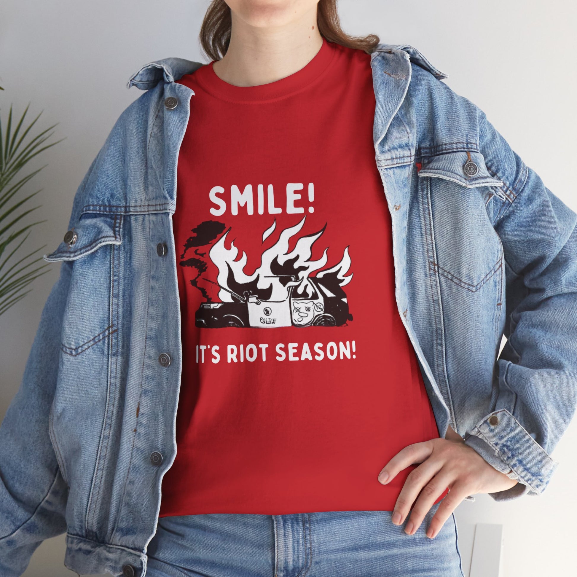 Retro Political Humor Tee – “Smile! It’s Riot Season!” Unisex Shirt