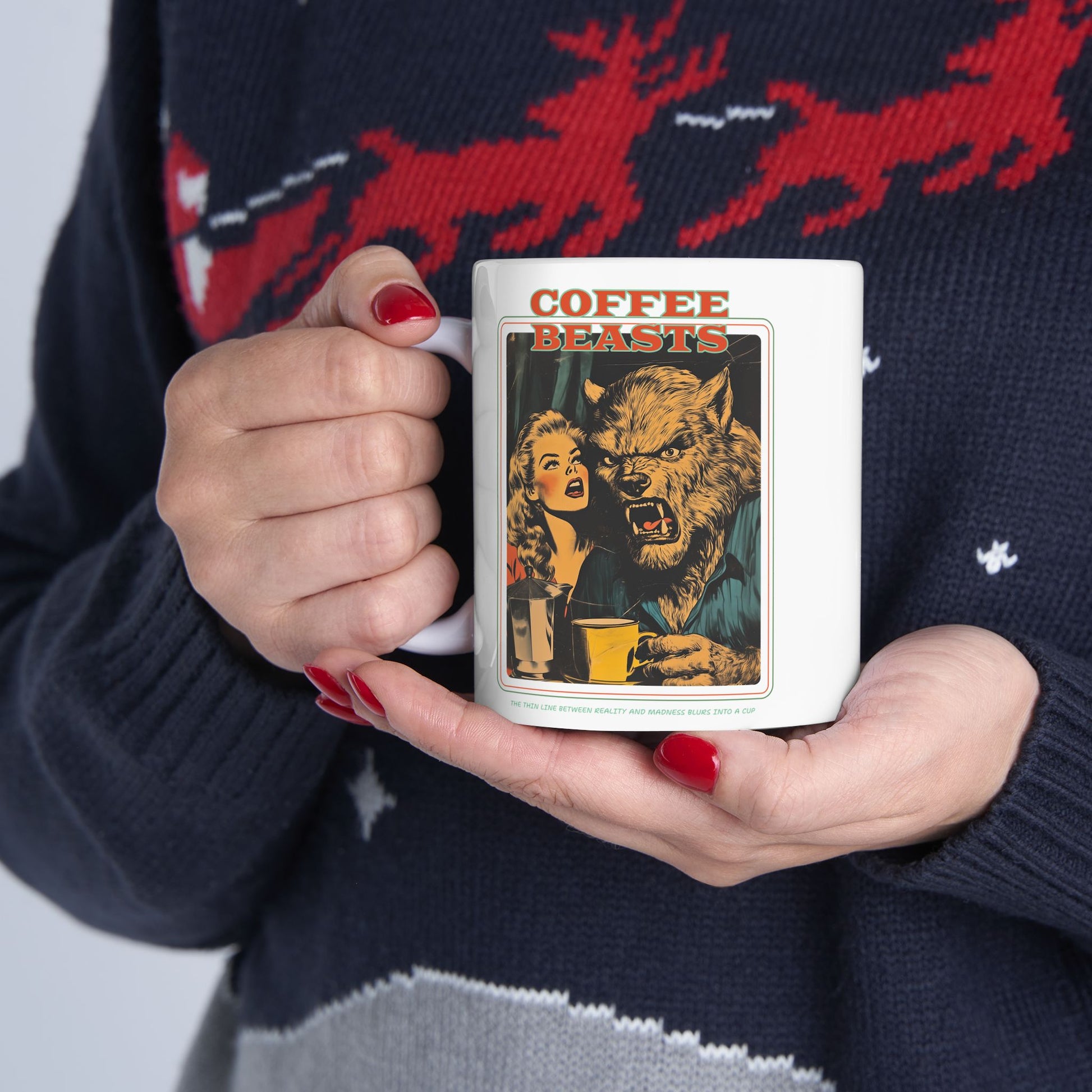 Vintage Illustration Ceramic Mug | Coffee Beast Retro Coffee Cup