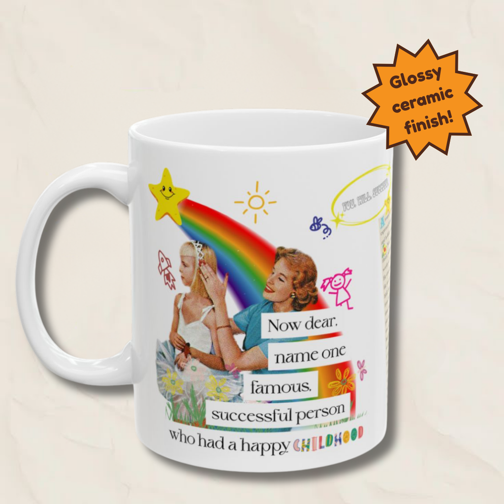 Whimsical Ceramic Mug, Childhood Humor Retro Drinkware