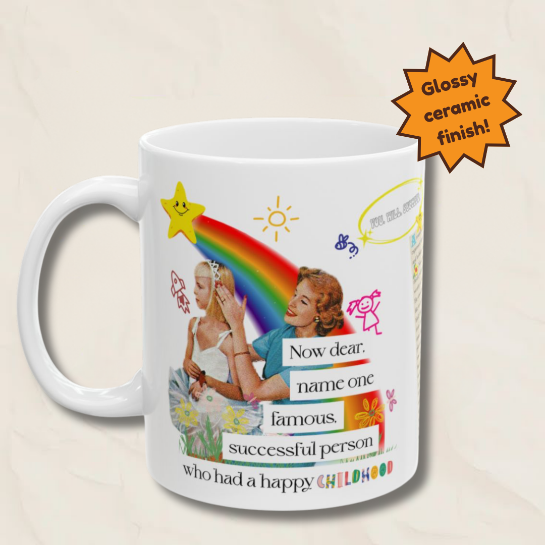 Whimsical Ceramic Mug, Childhood Humor Retro Drinkware